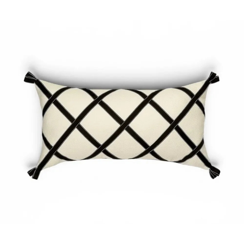 Eastern Accents Throw Pillows Ivory w Black Ribbon Rectangular $270 Made USA